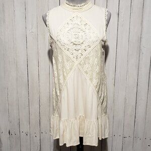 Women's Mini Dress M Cream Crochet Lace Cottage Whimsy Fairy Angel Boho Feminine